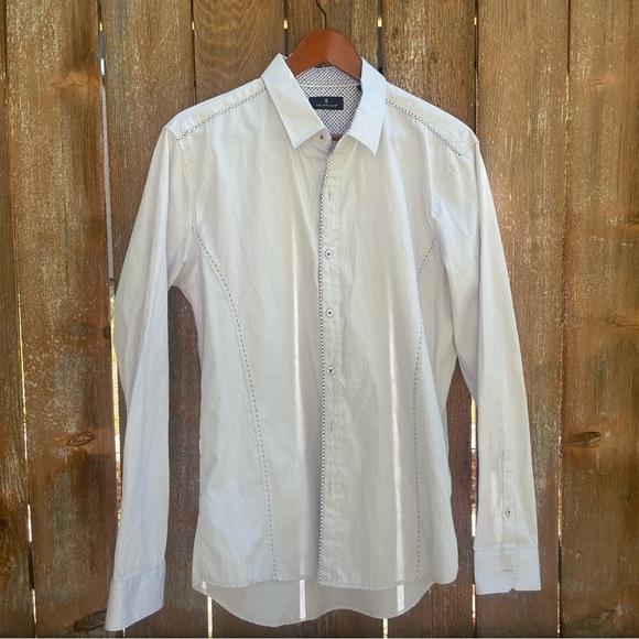 7 Diamond Men’s White Grey Western Detailed Long Sleeve Button Down Size Large - Picture 2 of 12
